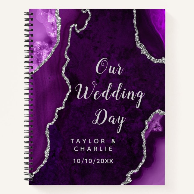 Cuaderno Planificador de Bodas Ágata Púrpura y Plata (Anverso)