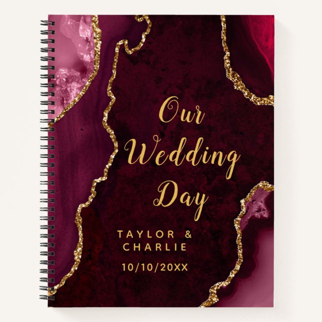 Cuaderno Planificador de Bodas Ágata Rojo y Dorado (Anverso)