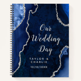 Cuaderno Planificador de Bodas Azul Marino y Ágata Plateada