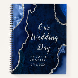 Cuaderno Planificador de Bodas Azul Marino y Ágata Plateada