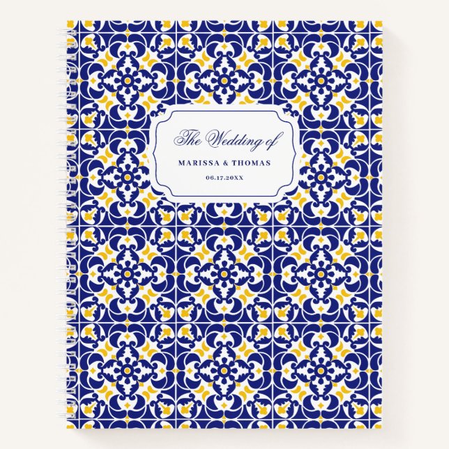 Cuaderno Planificador de Bodas de Azulejos Mediterráneos Az (Anverso)