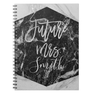Cuaderno Planificador de bodas de mármol blanco negro futur