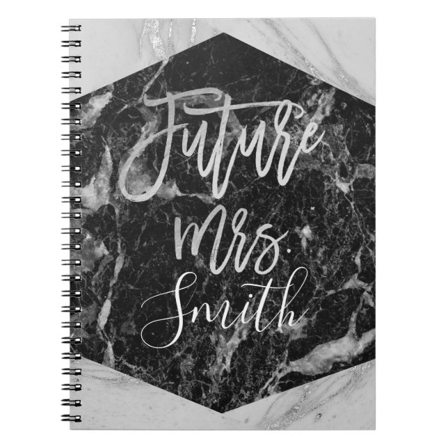 Cuaderno Planificador de bodas de mármol blanco negro futur (Frente)