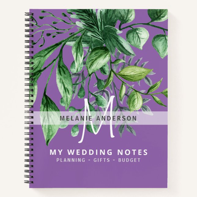 Cuaderno Planificador de bodas de monograma botánico de veg (Anverso)