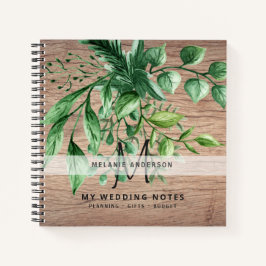 Cuaderno Planificador de bodas de monograma botánico de veg