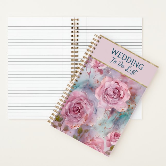 Cuaderno Planificador de Bodas de Rosas Rosadas Hermosas (Interior)