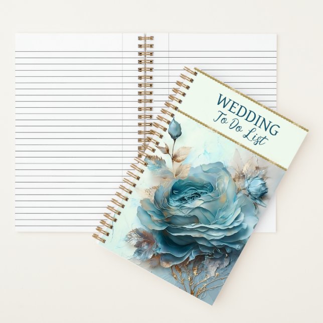 Cuaderno Planificador de Bodas de Rosas Turquesas Hermosas (Interior)