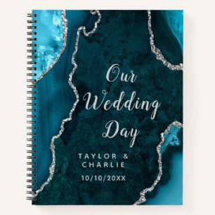 Cuaderno Planificador de Bodas Turquesa y Ágata Plateada