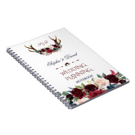 Cuaderno Planificador de Boho Merlot Navy Floral Antlers We