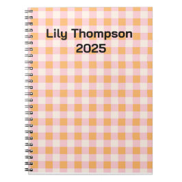 Cuaderno Planificador de cuadrados rosa y Naranja Pastel
