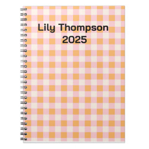 Cuaderno Planificador de cuadrados rosa y Naranja Pastel