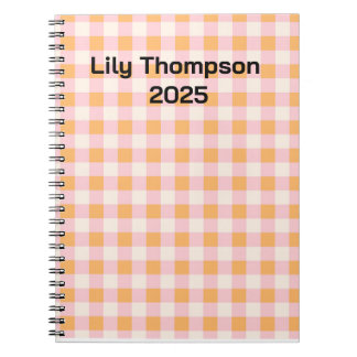 Cuaderno Planificador de cuadrados rosa y Naranja Pastel