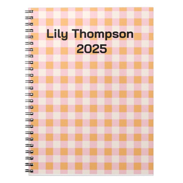 Cuaderno Planificador de cuadrados rosa y Naranja Pastel (Frente)