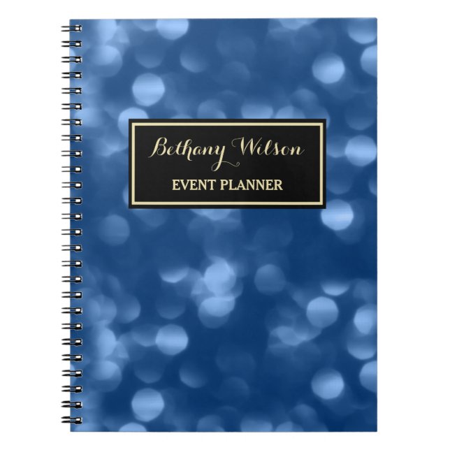 Cuaderno Planificador de eventos elegante Bokeh de lujo (Frente)
