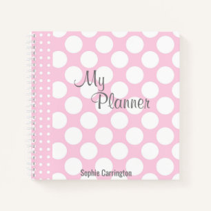 Cuaderno Planificador de nombres de polkadot rosado