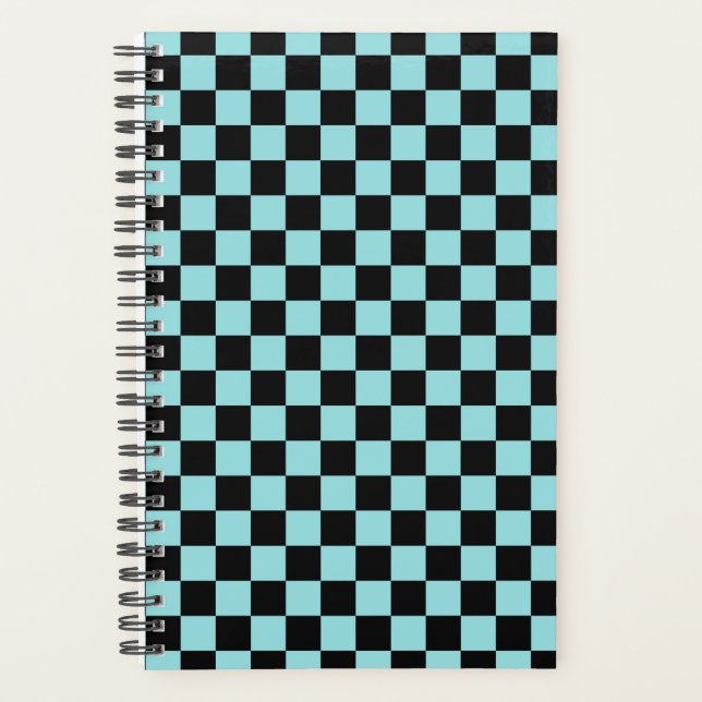 Cuaderno Planificador de Patrón Cuadros Negro y Az (Anverso)