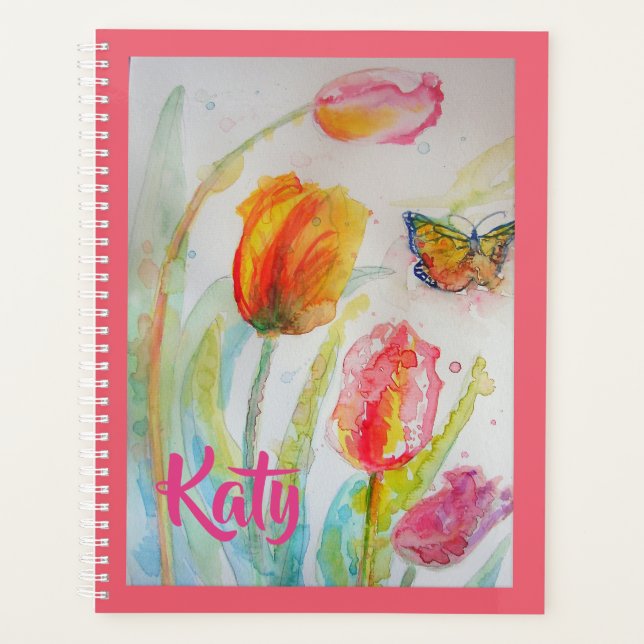 Cuaderno Planificador de Tulipanes Florales Rosa (Anverso)