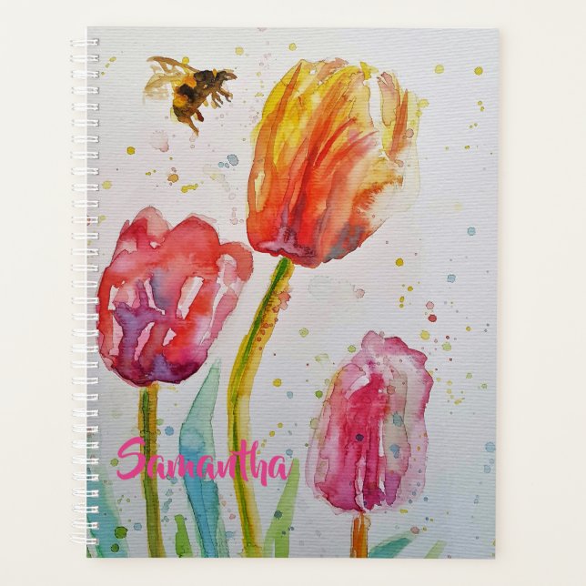 Cuaderno Planificador de Tulipanes Florales Rosa (Anverso)