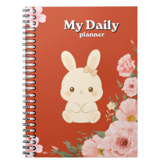 Cuaderno Planificador Diario Floral de Conejito Adorable | 