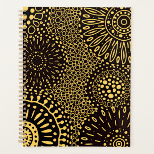 Cuaderno Planificador Diario Floral Étnico Oro Neg