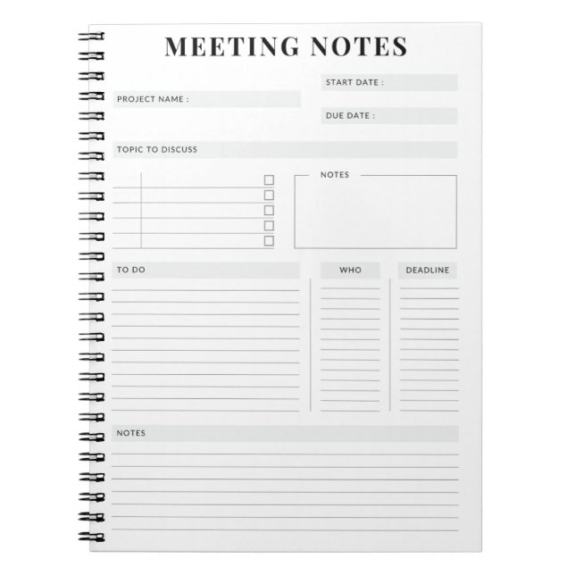 Cuaderno Planificador Mínimo de Notas de Reunión Profesiona (Frente)