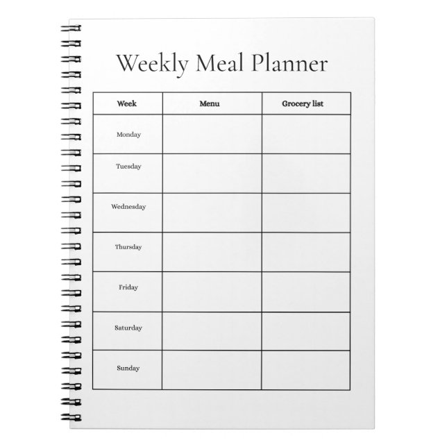 Cuaderno Planificador Semanal de Comidas (Frente)