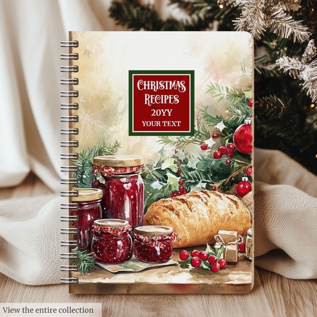 Cuaderno Planificador tradicional de recetas de vacaciones  (Traditional Watercolor Holiday Recipe Planner)