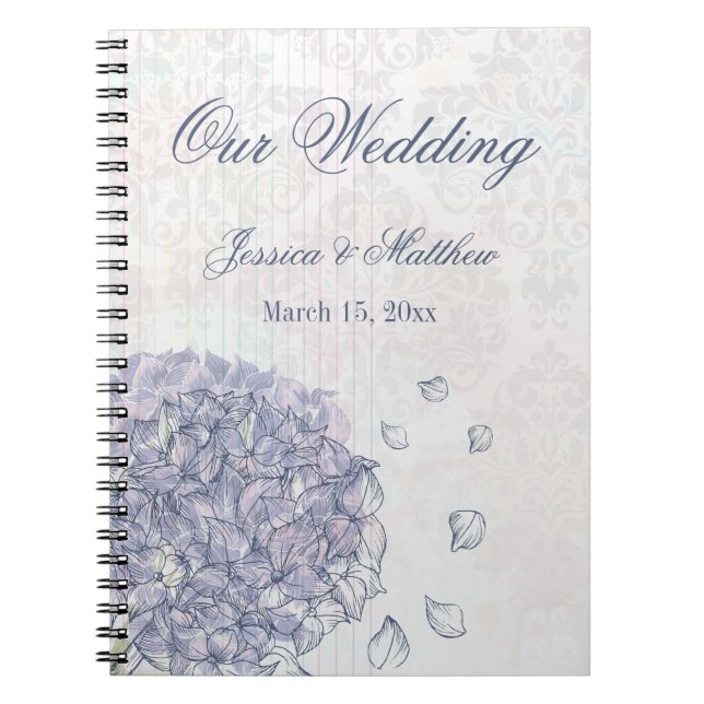 Cuaderno Planilla de bodas de flores de cobalto azul hidran (Frente)