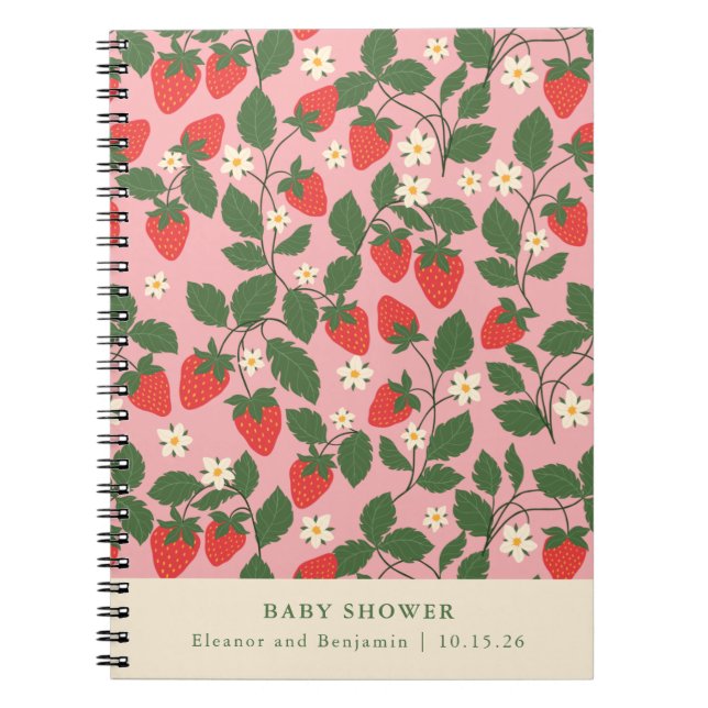 Cuaderno Planner Baby Shower Personalizado de fresa rosa vi (Frente)