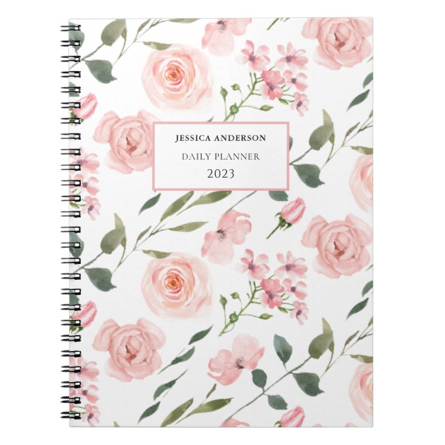Cuaderno Planner de acuarela floral rosa 2023 (Frente)