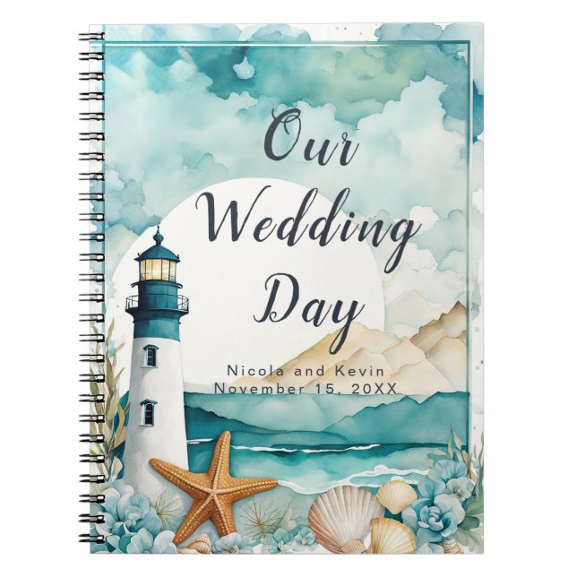 Cuaderno Planner de boda Boda de faro náutico (Frente)