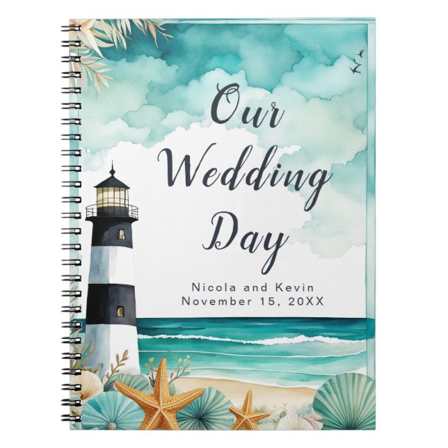 Cuaderno Planner de boda Boda de faro náutico (Frente)