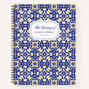 Cuaderno Planner de casamiento azul y amarillo para mosaico