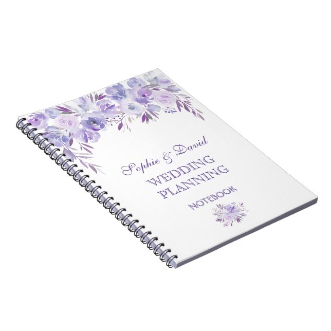 Cuaderno Planner de casamiento floral azul turbio y morado  (Lado Derecho)