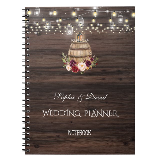 Cuaderno Planner de casamiento floral de barril de vino de  (Frente)