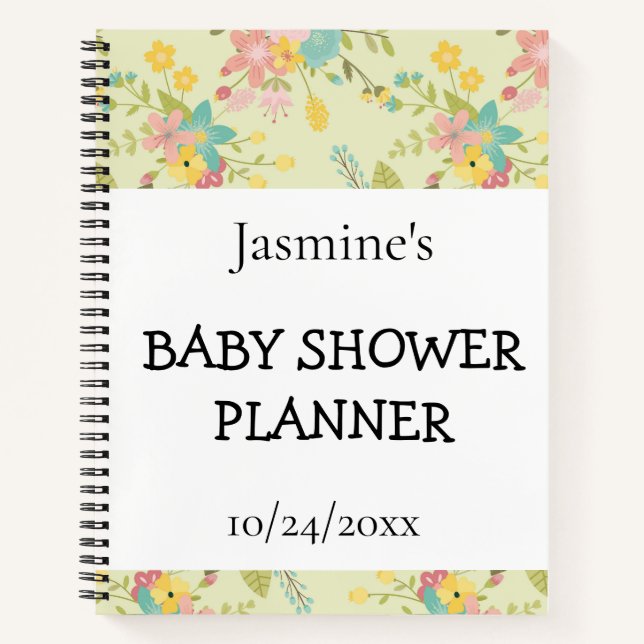 Cuaderno Planner de ducha de flores verde amarillo rosa (Anverso)
