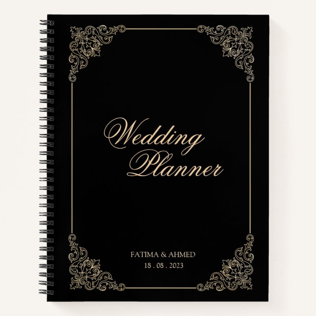 Cuaderno Planner de la boda islámica de oro negro (Anverso)