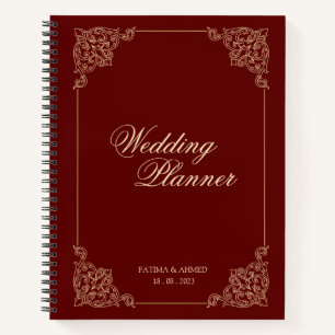 Cuaderno Planner de la boda musulmana roja de Borgoña