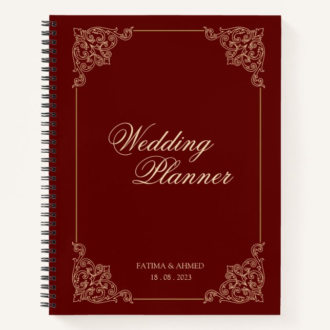Cuaderno Planner de la boda musulmana roja de Borgoña (Anverso)