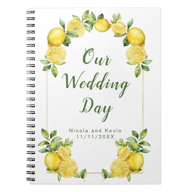 Cuaderno Planner italiano de bodas de limón verde (Frente)