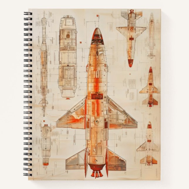Cuaderno Plano de Cohete de Ciencia Ficción (Anverso)