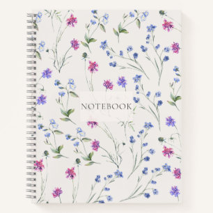 Cuaderno Plano de patrón de flor silvestre acuarela