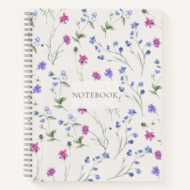 Cuaderno Plano de patrón de flor silvestre acuarela (Anverso)