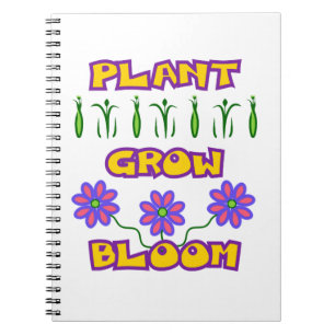 Cuaderno Plant Groom Bloom Cita Flores rosadas Texto amaril