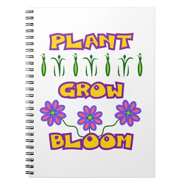 Cuaderno Plant Groom Bloom Cita Flores rosadas Texto amaril (Frente)