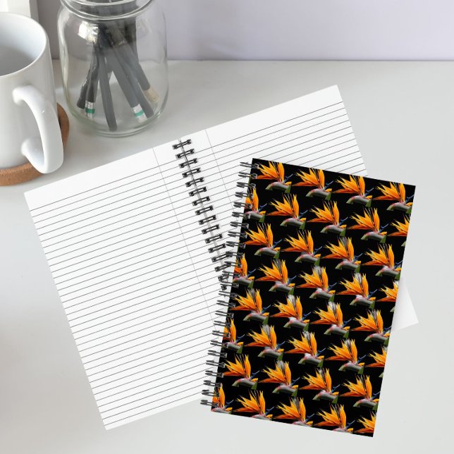 Cuaderno Planta de Ave del Paraíso Naranja Patrón sobre Neg (In Situ)