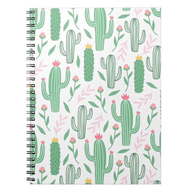 Cuaderno Planta de Cactus Patrón Verde Púrpura (Frente)