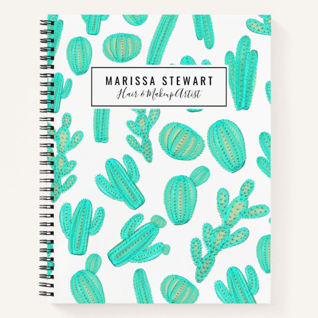 Cuaderno Planta de cactus tropicales verde verde Verde azul (Anverso)