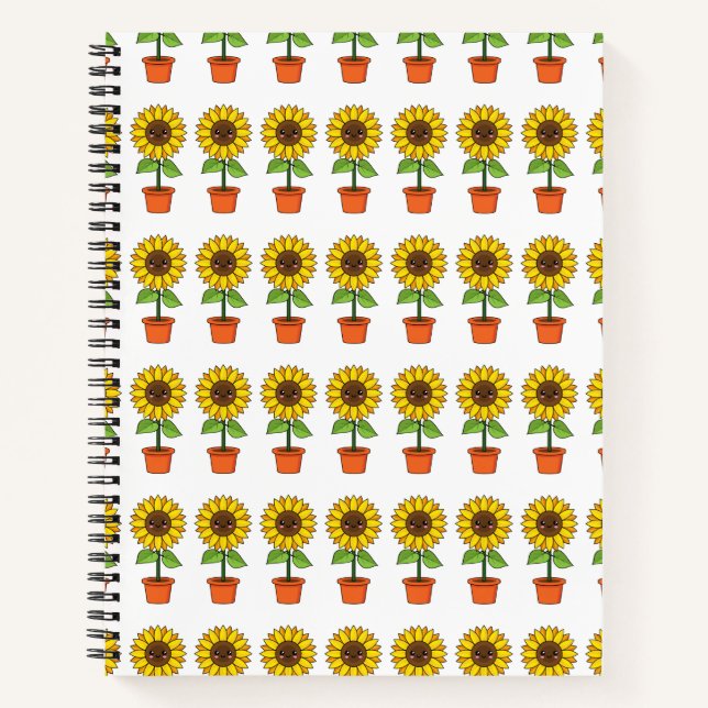 Cuaderno Planta de girasol de Kawaii en una olla (Anverso)