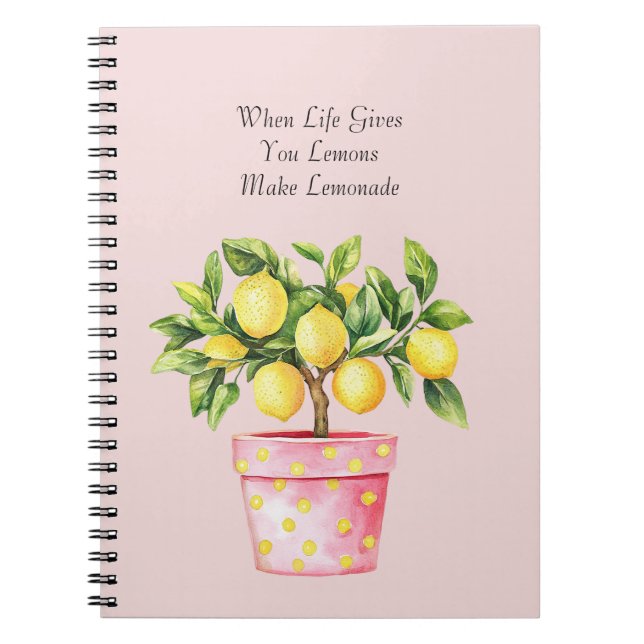 Cuaderno Planta de limón amarillo de maceta rosa (Frente)
